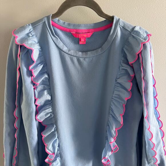 Lilly Pulitzer Blue and Pink Suzy Scalloped Pullover Sweatshirt Size S - Picture 2 of 8